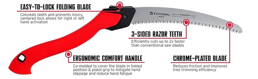 Corona Tools 10-Inch RazorTOOTH Folding Pruning Designed for Single Use | Curved Blade Hand Saw | Cuts Branches Up to 6" in Diameter | RS16150, Red