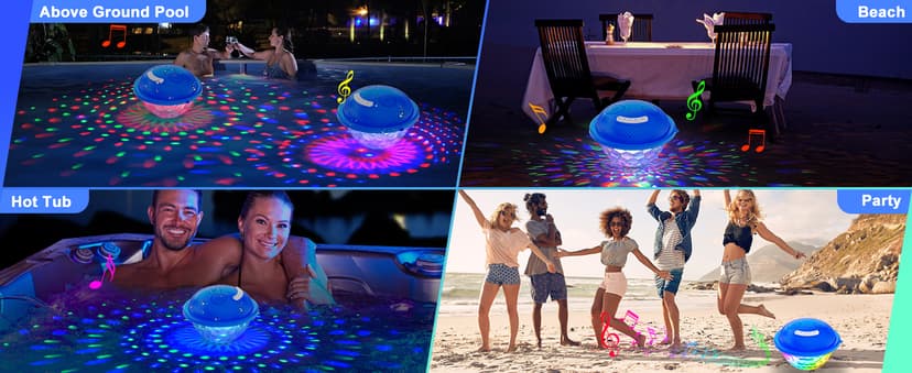 KingSom Bluetooth Pool Speaker,Floating Pool Speaker with Colorful Lights,Hot Tub Speakers IP68 Waterproof pool Speakers,16W Loud Stereo Sound Bluetooth speaker,TWS Pairing Floating speakers for Pools