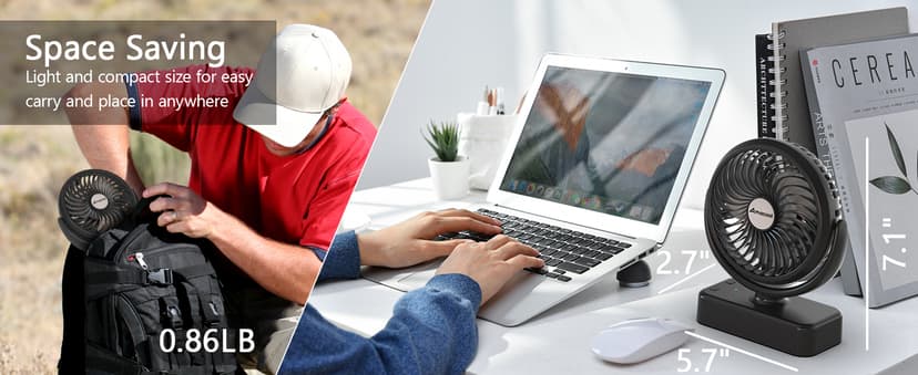 Portable Camping Fan with LED Lantern- 40H Work Time Rechargeable Battery Operated Fan with Hanging Hook for Tent Car RV Hurricane Emergency Outages Survival Kit