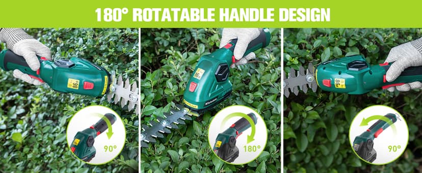 Hedge Trimmer, Cordless Grass Shear & Electric Shrub Trimmer - 2 in 1 Handheld Grass Cutter, Hedge Shear for Garden, Lawn, Rechargeable Lithium-Ion Battery and Type-C Cable Included