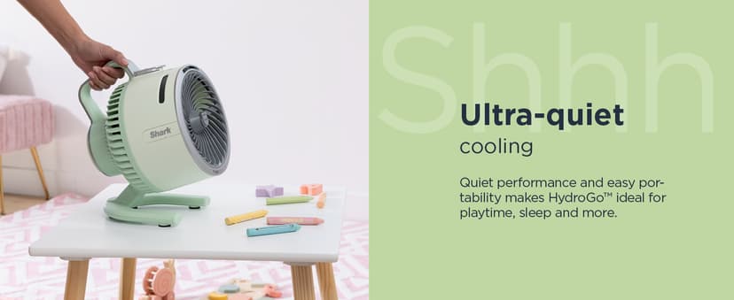 Shark FlexBreeze HydroGo Fan—Ultra-powerful portable fan with indoor + outdoor mist, Up to 70 feet of reach, corded & cordless, up to 12-hr. battery, 5 speeds, evaporative misting, Dove, FA052DV