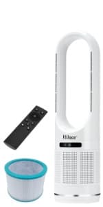 Oscillating All Season Bladeless Fan, 1400W Space Heater & 40W Cooler Fan Combo with Remote,Installation Free Quiet Fan,Tip-Over Switch80°Oscillating, 8 Speeds, 9H Timer,22 inch