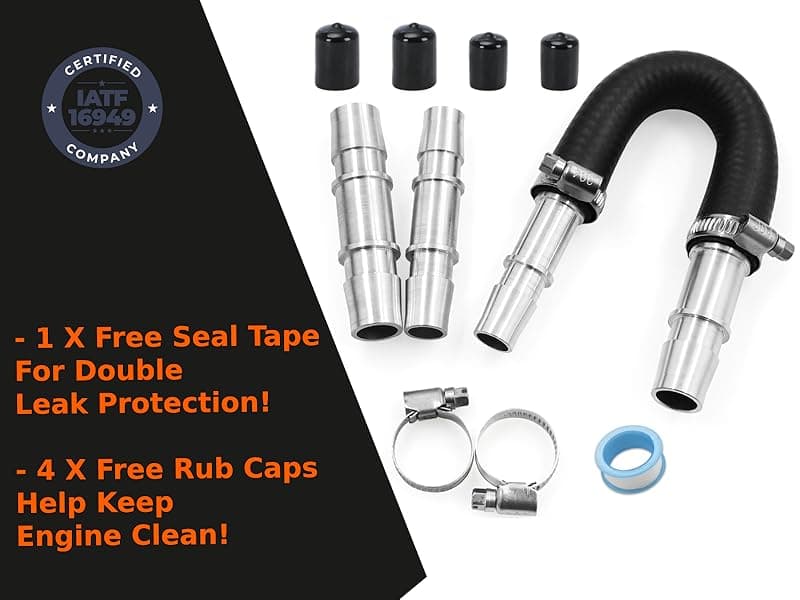 626-001 Upgrade Aluminum Engine Heater Core Bypass Kit with 5/8" 3/4" Hose Fit for Most Common Heater Hoses (with seal tape & cap)