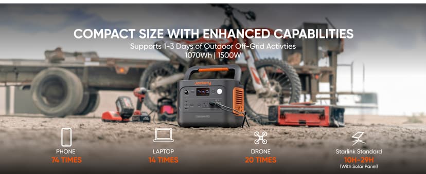 Jackery Explorer 1000 v2 Portable Power Station(2024 New),1070Wh LiFePO4 Battery,1500W AC/100W USB-C Output, 1 Hr Fast Charge, Solar Generator for Outdoor Camping,Emergency, RV, Off-Grid Living
