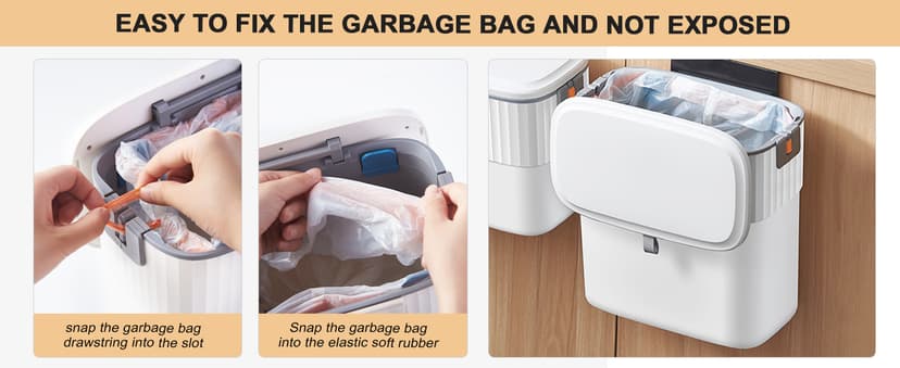 ELPHECO Hanging Trash Can with Lid 2.5 Gallon Kitchen Compost Bin for Under Sink, Plastic Wall-Mounted Garbage Can, Small Kitchen Trash Bin, Small Trash Can with Lid for Cupboard Countertop