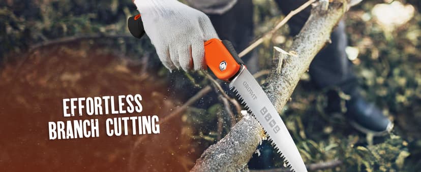 GROWIT Folding saw 11 Inch - Heavy Duty Pruning Saw with Triple-Cut SK5 Blade, 7 TPI Razor Teeth for Tree Trimming, Wood Cutting, Camping, Bushcraft, and Gardening