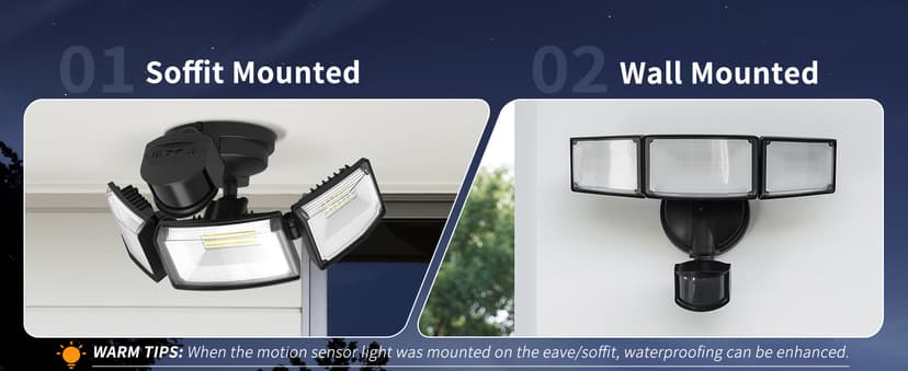 LUTEC 72W 7500LM LED Security Lights Motion Sensor Light Outdoor, 5000K Daylight, IP65 Waterproof, Dusk to Dawn, 3-Head Motion Detected Flood Light for Garage, Yard, Porch(Black)