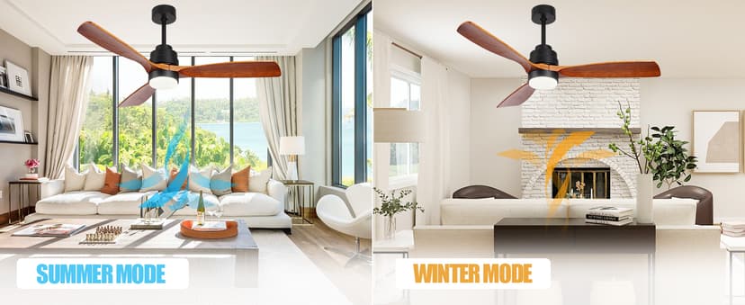 Wood Ceiling Fan with Light,Energy Saving,Ultra-Quiet DC Motor,3 Blades,6 Speed,Outdoor/Indoor Ceiling Fan for Patio,Deck,Porch,Bedroom,Living Room,Brown Walnut