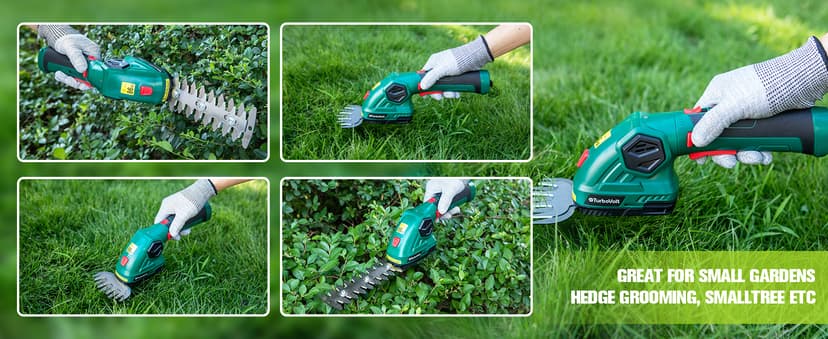 Hedge Trimmer, Cordless Grass Shear & Electric Shrub Trimmer - 2 in 1 Handheld Grass Cutter, Hedge Shear for Garden, Lawn, Rechargeable Lithium-Ion Battery and Type-C Cable Included