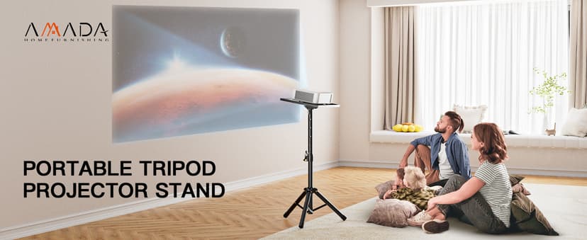 AMADA HOMEFURNISHING Foldable Projector Tripod, Multipurpose Laptop Stand with Removable Mouse Tray, Adjustable Height 25-63 Inch, Outdoor Movie Projector Stand, AMPS03