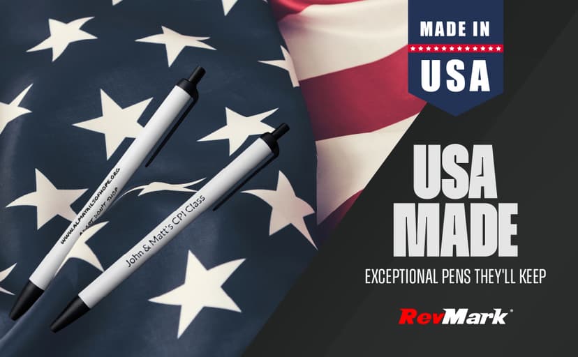RevMark Personalized Ballpoint Pen, Custom Printed Name, Business or Event Information, Timeless Advertising, USA Made Pens, Promotional Marketing, Smooth Black Ink, Bulk Pack (Blue,50 Ct.)