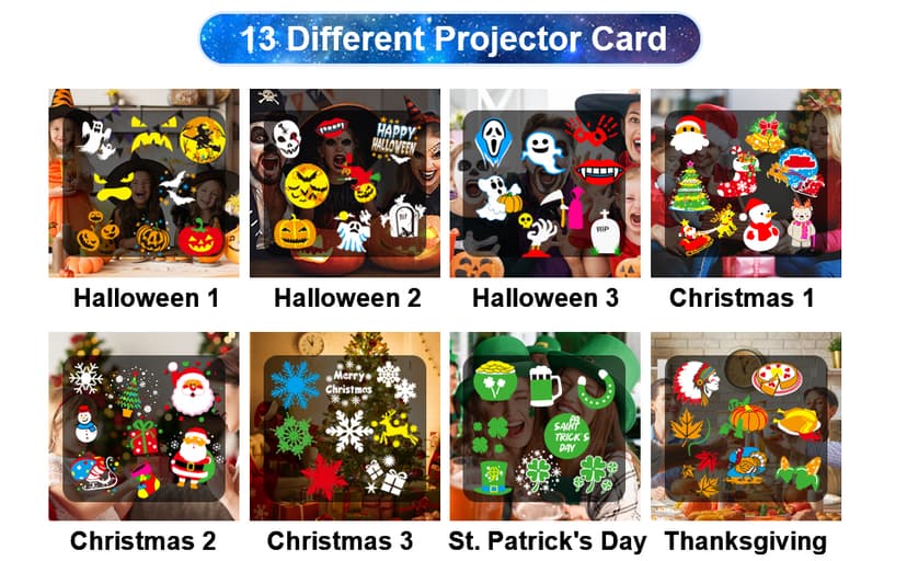 8-Pattern Christmas Projector Lights Outdoor 2-in-1, Holiday Projector Lights Outdoor 26 Effects (Projection Card + 3D Ocean Wave) with Timer, Christmas Decorations Lighting for Outside Party Decor