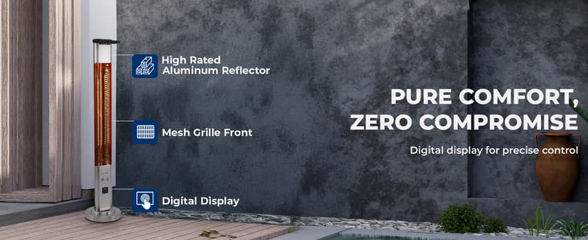 SereneLife Infrared Patio Heater, 1500W Electric Heater with Remote, Quiet Operation, IP65 Approved, Three Heat Levels, Indoor/Outdoor for Patio, Restaurant, Backyard, Garage, Decks