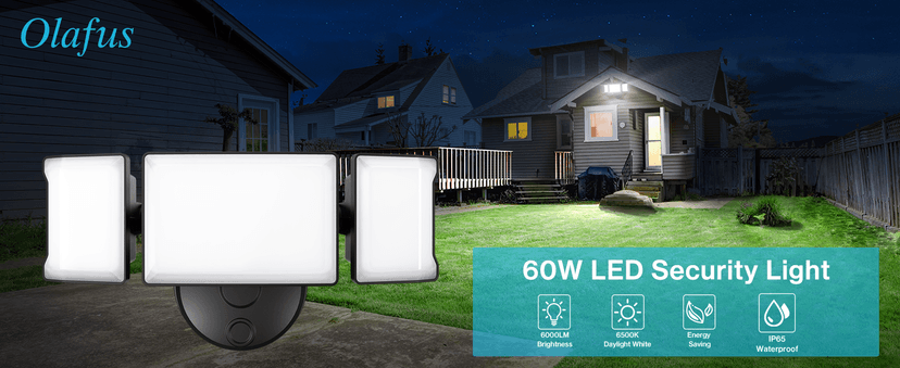 Olafus 60W Flood Lights Outdoor, Switch Controlled 6000LM LED Security Lights, IP65 Waterproof Outside Floodlights, 6500K Exterior Flood Light Fixture Wired for House Yard Porch Eave Black