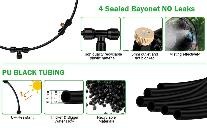 SUNHE YHK Fan Misting Kit, Outdoor Misters Cooling System with 19.36FT Hose + 5 Brass Nozzles + Brass Adapter(3/4") for Cooling Patio Garden Greenhouse Breeze, Connect to Any Outdoor Fan