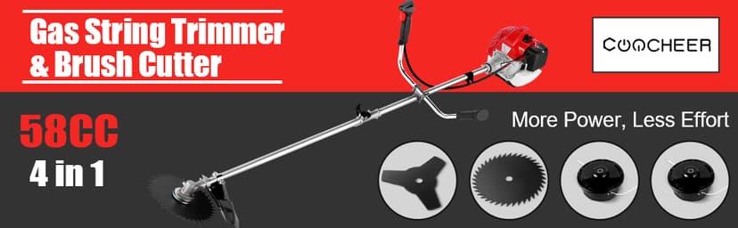 COOCHEER Weed Wacker 58cc, 4 in 1 Cordless Weed Eater Gas Powered, 2-Cycle String Trimmers Gas Brush Cutter Straight Shaft Gas Grass Trimmer for Lawn and Garden Care Trimming, Red