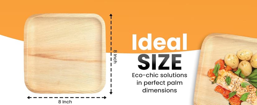 Raj Eco Compostable Palm Leaf Plates Like Bamboo Plates Disposable - 8 Inch Square 50 party plates, Natural wooden, Eco-Friendly, fancy Biodegradable & Disposable Dessert appetizer Plates