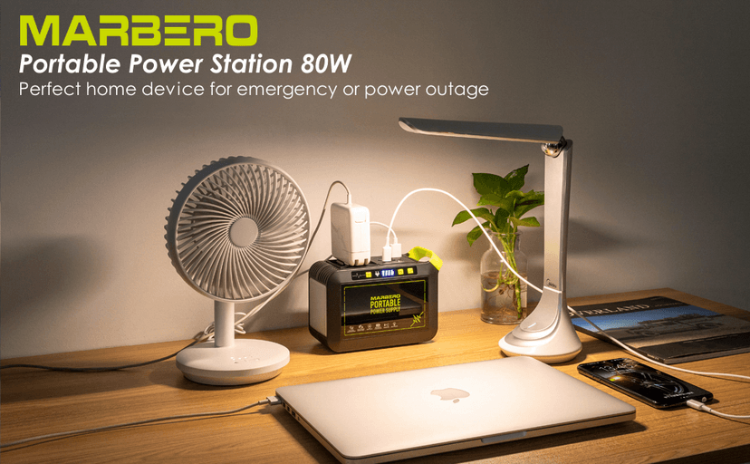 MARBERO Portable Power Station 88Wh Camping Lithium Battery Solar Generator Fast Charging with AC Outlet 120W Peak Power Bank(Solar Panel Optional) for Home Backup Outdoor Emergency RV Van Hunting
