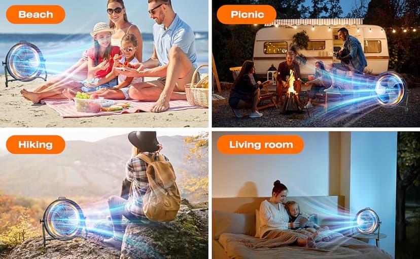 iLiving 18" Rechargeable Battery Operated Camping Floor Fan, High Velocity Portable Outdoor Fan with Metal Blade, With Built-in Lithium Battery for Whole Day Usage, 18 Inches, Military Green