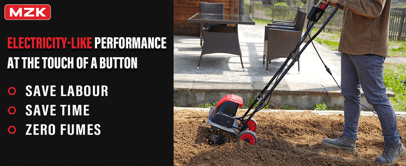 MZK 16-Inch 13.5-Amp Corded Electric Tiller/Cultivator, 8-inch tillling Depth with Adjustable Wheels, Foldable Electric Rototiller for Garden Soil Digging