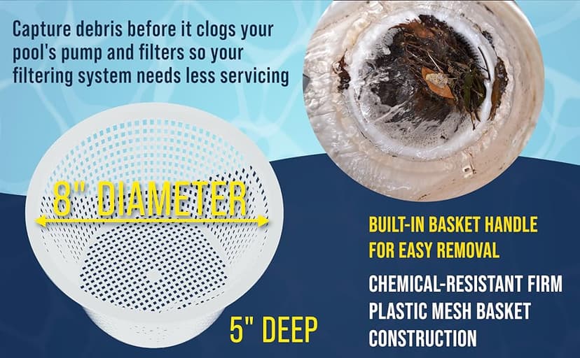 U.S. Pool Supply Swimming Pool Plastic Skimmer Replacement Basket (Set of 2) - Skimmer Basket for Inground Pool, Skim Filter Remove Leaves and Debris - 8" Top, 5.5" Bottom, 5" Deep - Not Weighted