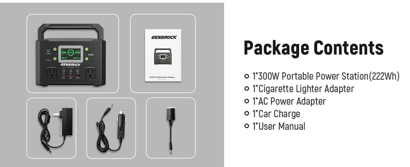 GENSROCK Portable Power Station, 110V/300W Pure Sine Wave Solar Generator, 222Wh Backup Lithium Battery With AC Outlet/QC 3.0/Type-C/LED Light for CPAP Family Emergency Outdoor Camping RV Travel.