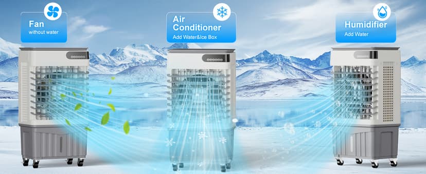 MEPTY 2500CFM Swamp Cooler Air Conditioner, 3-IN-1 Evaporative Air Cooler with 8Gal Tank, 120°Oscillation, 12H Timer, Remote Control, 3 Speeds, Outdoor Cooling Fan for Patio, Garage, Porch,Indoor Use