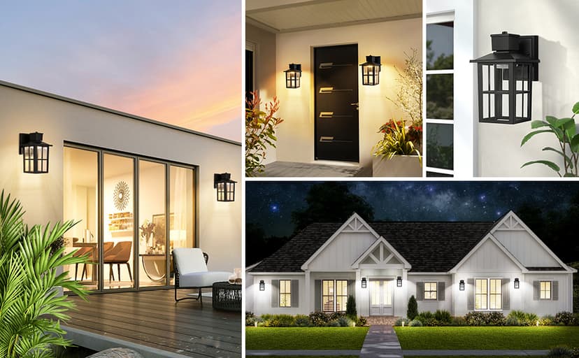 Brightever LED Outdoor Wall Lights, 10W 3000K/4000K/6500K Selectable, 800LM High Brightness Black Exterior Light Fixture with Clear Glass Shade, Waterproof Outdoor Wall Lanterns for Patio, 1 Pack