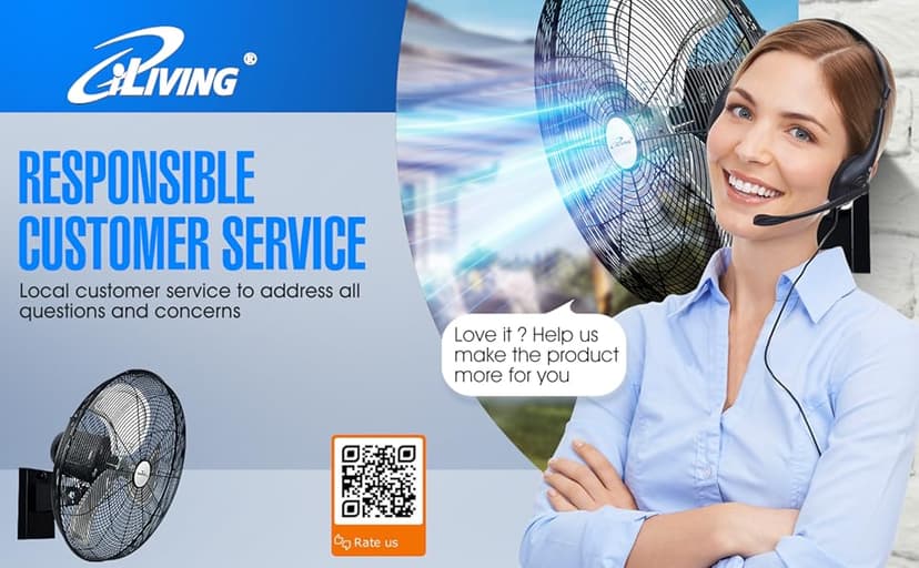 iLiving 18" Outdoor Oscillating High Velocity Wall Fan with 4150 CFM Heavy Duty Weatherproof Motor, Variable Speed Adjustment for Workshop, Garage, Patios, Commercial and industrial, 18 inch,Black