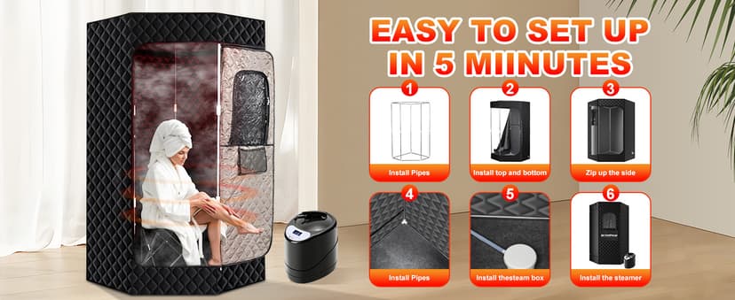 Portable Steam Sauna for Home, XL Sauna Tent with 3L 1200W Steamer & Red Light, Foldable Chair & Mat, Indoor Personal Spa for Relaxation, Detox & Recovery