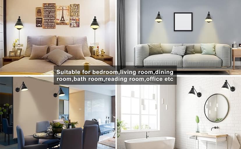 Plug in Wall Sconces, Wall Sconce Lighting with Dimmable On Off Switch, Swing Arm Wall Lamp, Black Metal Industrial Wall Light Fixtures, Safety E26 Base, 6FT Plug in Cord