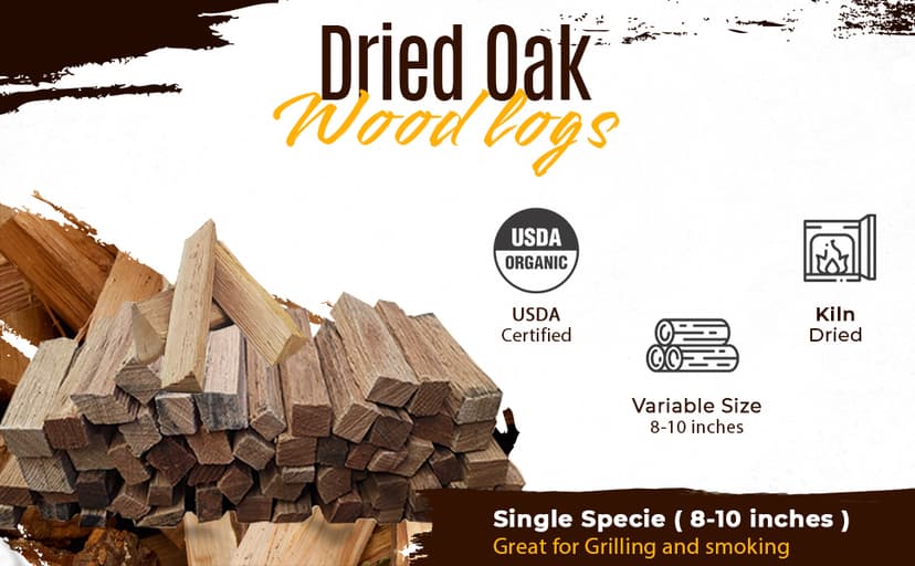 Kiln Dried Firewood - Oak, 1100 Cu. in, 16-18 Logs ~ 8" x 2.5" Logs. Cooking Wood for Grilling, Smoking, and Firepits, Oak.