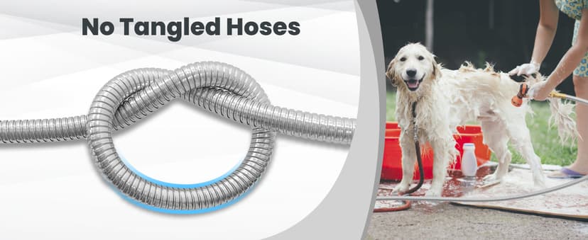 Girafe Tools Garden Hose 100ft x 5/8", 304 Stainless Steel Metal Water Hose, No Kink Garden Water Hose with 9 Pattern Spray Nozzle, Flexible, Lightweight, Kink Free Hose for Yard, Outdoor