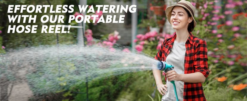 50FT Retractable Garden Hose Reel, Lightweight & Portable Hose Reel with 6 Patterns Spray Nozzle, Suitable for US Standard Hose Connection, Great for Patio Watering