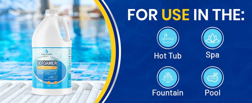 Hot Tub Defoamer - Pool, Fountain, & Spa - Antifoam Concentrate - Silicone Emulsion - Quickly Removes & Prevents Foam in Water - Eco Friendly & Safe Formula - No Harsh Chemicals - 1/2 Gallon (64 oz.)