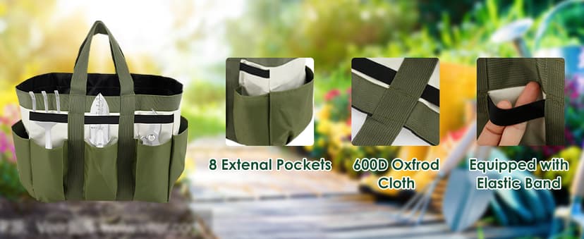 Garden Tool Holder Bag With 8 Pockets, Elastic Straps, And Sturdy Handles, Heavy-Duty Oxford Organizer Keeps Gardening Tools Neat And Accessible, Ideal for Men And Women (1 PC)