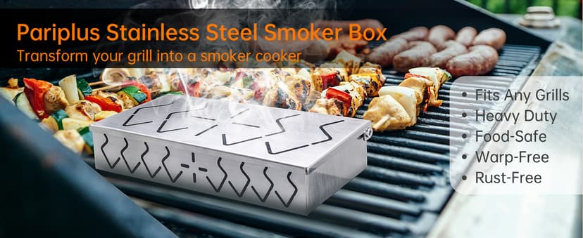 Smoker Box for Gas Grill, 2-Pack Stainless Steel Wood Chip Boxes with Hinged Lids, BBQ Smoke Box for Charcoal & Gas Grills, Adds Smoky Flavor, Easy to Use