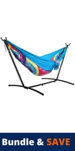 Castaway Living 13 ft. Double Traditional Hand Woven Navy Polyester Rope Hammock with Free Extension Chains, and Tree Hook, for 2 People with a Weight Capacity of 450 lbs.
