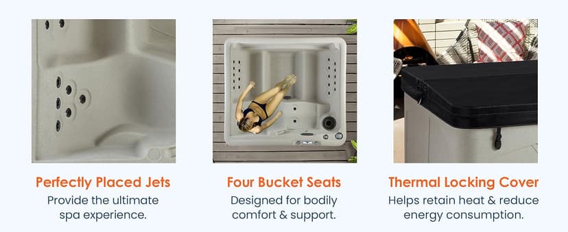 Lifesmart 5-Person Hot Tub, Portable Outdoor Spa w/LED, Waterfall, Cover & Ozonator, Sand