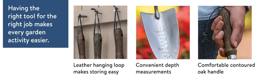 Burpee 26" Stainless Steel Durable Trowel with 20" Long Handle, 6" Shovel Head | Leather Strap for Hanging Storage | 10 Year Garden Tool Warranty