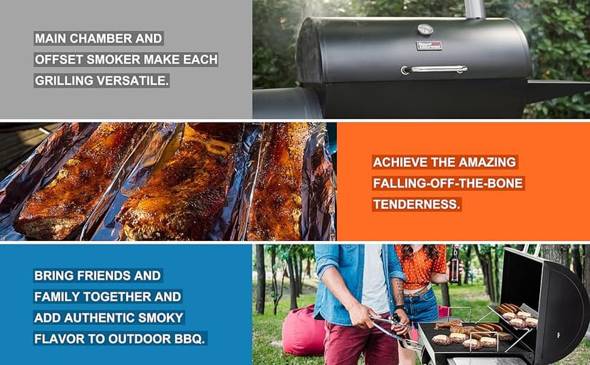 Royal Gourmet CC1830M 30 Inch Barrel Charcoal Grill with Offset Smoker & Warming Rack, Outdoor BBQ Grill with 811 Sq. In. Grilling Space for Backyard, Patio and Parties, Black