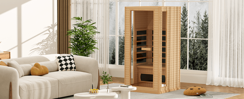 1 Person Infrared Sauna, Full Spectrum Roomy Sauna for Home, Indoor Dry Sauna with Rapid Heating 4 Carbon Panels&1 Carbon Tube, Bluetooth and 7 Color Therapy Lights, 110V