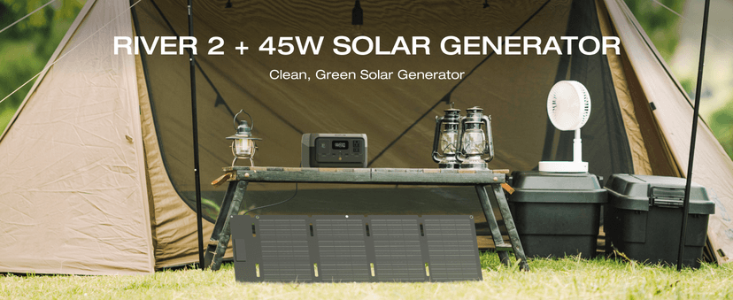 EF ECOFLOW Portable Power Station RIVER 2 with 45W Solar Panel, 256Wh LiFePO4 Battery/ 1 Hour Fast Charging, Up to 600W Output, Solar Generator for Outdoor Camping/RVs/Home Use