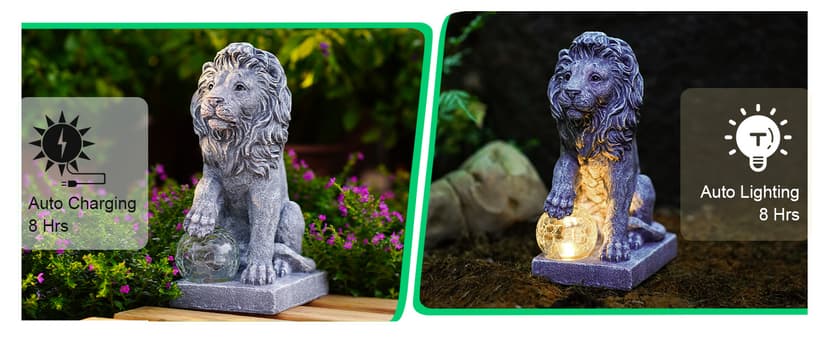 Nacome Solar Guardian Lion Garden Statue: Outdoor Decor Sculpture with Ball Lights for Yard Art Porch Patio - Unique Birthday Gifts for Women Mom