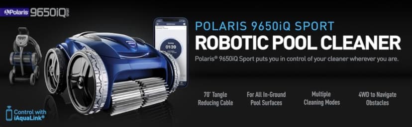 Polaris 9650iQ Sport Robotic Cleaner, Automatic Vacuum for InGround Pools up to 60ft, Smart App, WiFi, Amazon Alexa, 70ft Swivel Cable w/Strong Suction & Easy Access Filter Canister