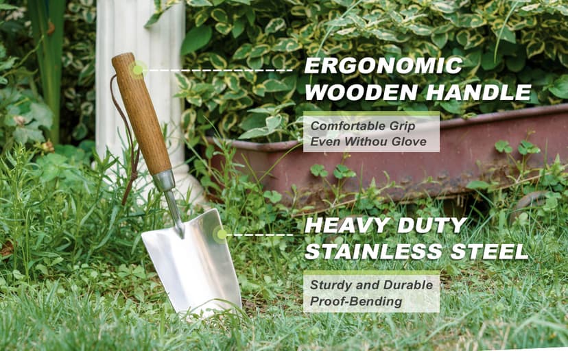Garden Trowel, Bend-Proof Stainless Steel Hand Trowel, Comfortable Grip Wood Handle Trowel Garden Tool, Large Shovel Head Gardening Trowel for Transplanting Seedlings, Weeding, and Planting