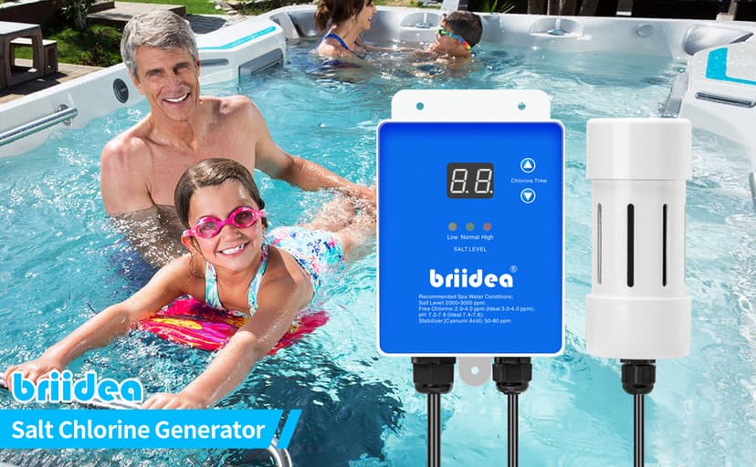 Salt Chlorine Generator, Briidea Chlorine Generator with USA-Made Titanium Cell, Ideal for Hot Tubs & Swim Spas Up to 2000 Gallons, Chemical-Free & Cost-Effective Maintenance