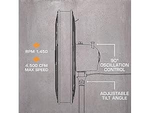 Hurricane Pro High-Velocity Oscillating Metal Stand Fan w/ 3-Speed Setting, 20" - Heavy-Duty Cooling Pedestal Unit w/ 4500 CFM, Adjustable Tilt & Height for Home, Garage, Gym & Workshop
