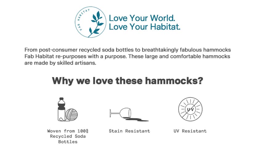 Fab Habitat Rope Recycled Polyester Hammock - Miami - Natural - Indoor/Outdoor, Quick Dry, 2 Person 400 lbs Capacity - Patio, Poolside, Backyard, Garden, Beach, Balcony - 12-14 ft Adjustable