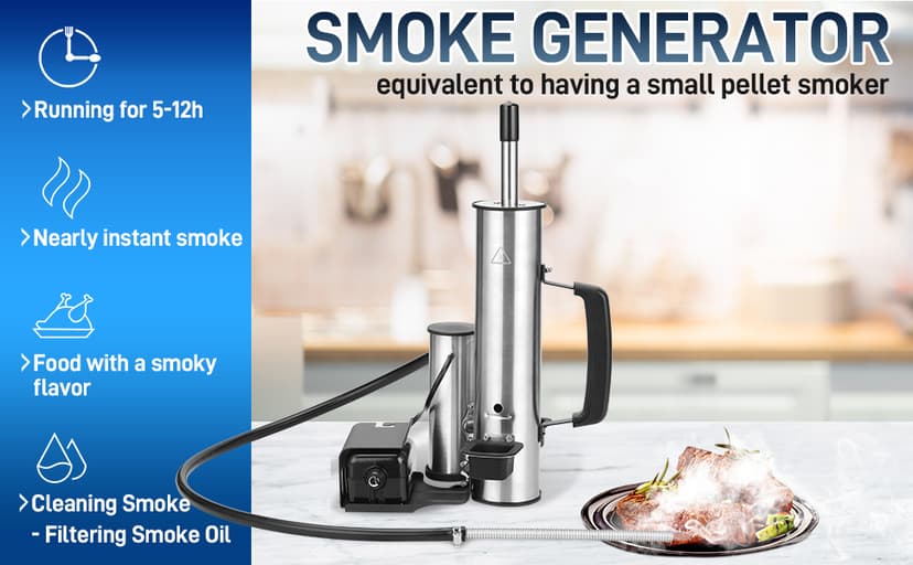 Outdoor Smoke Generator, Smoke Tube for Pellet Smoker, Stainless Steel Pellet Smoker Tube, Hot/Cold Smoker with Air Pump, Smoker Accessories, Portable Electric Smokers Grill Add Wood to produce smoke